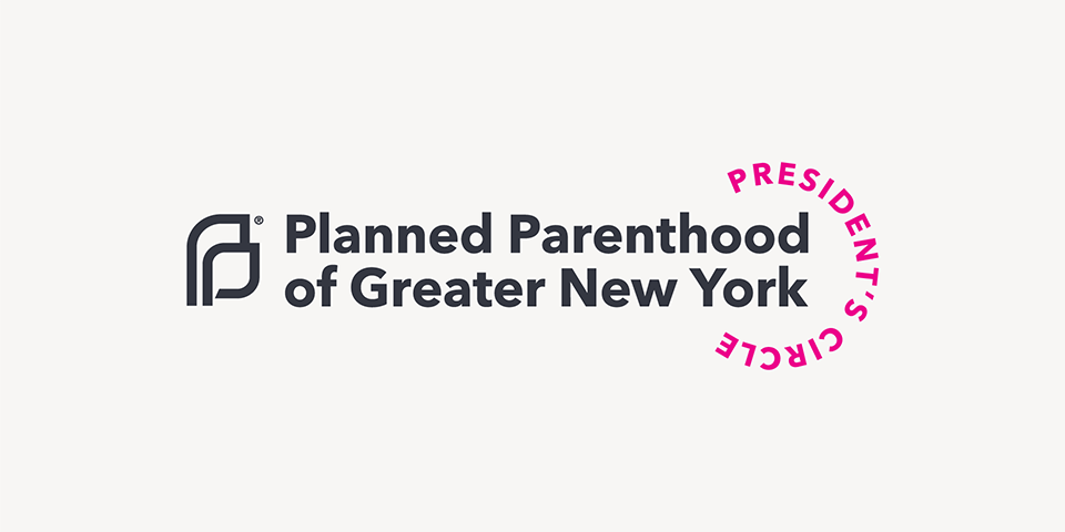 Planned Parenthood of Greater New York's President's Circle logo in 'charcoal' and 'action pink'.