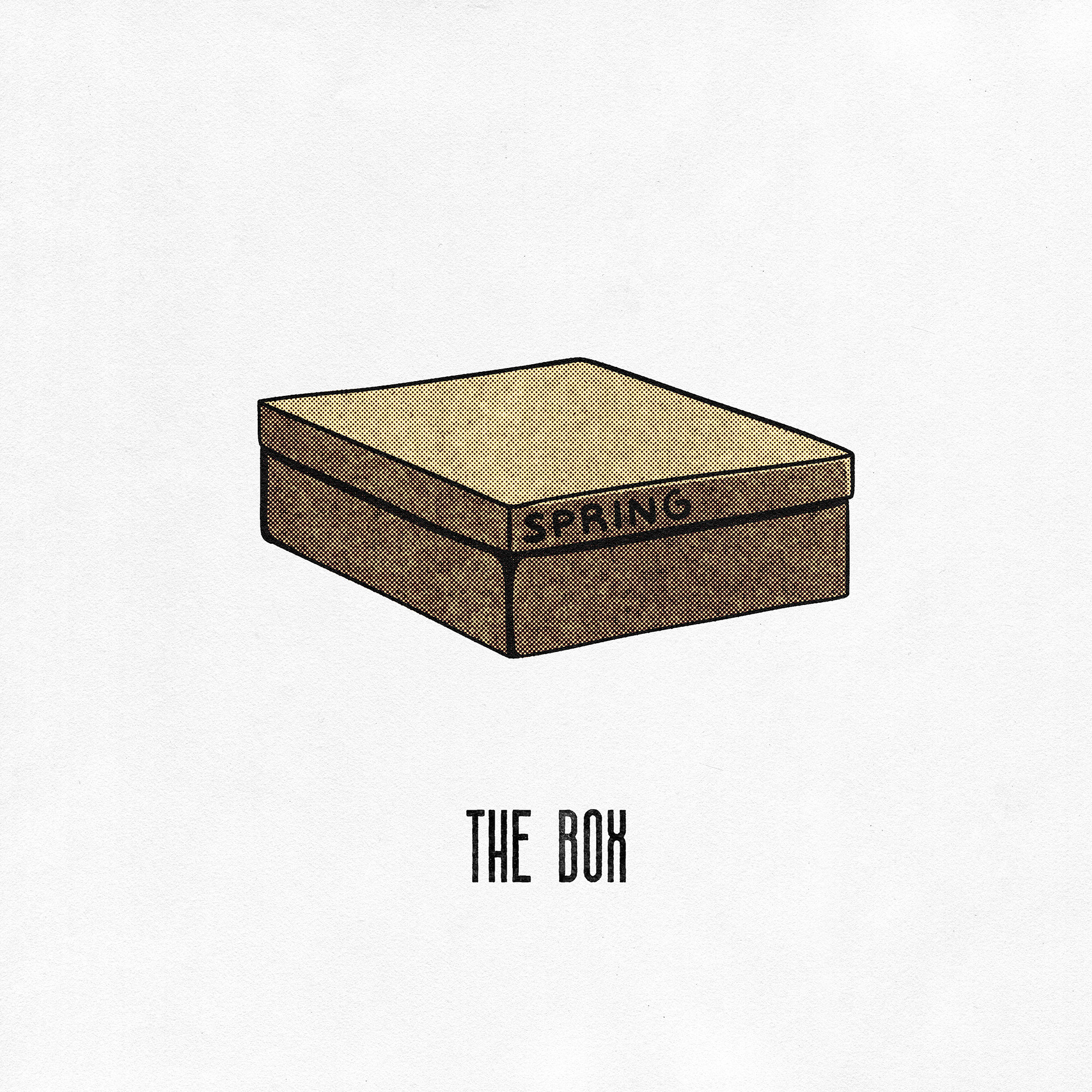 Illustration of a cardboad box labeled 'SPRING' and captioned 'the box.'