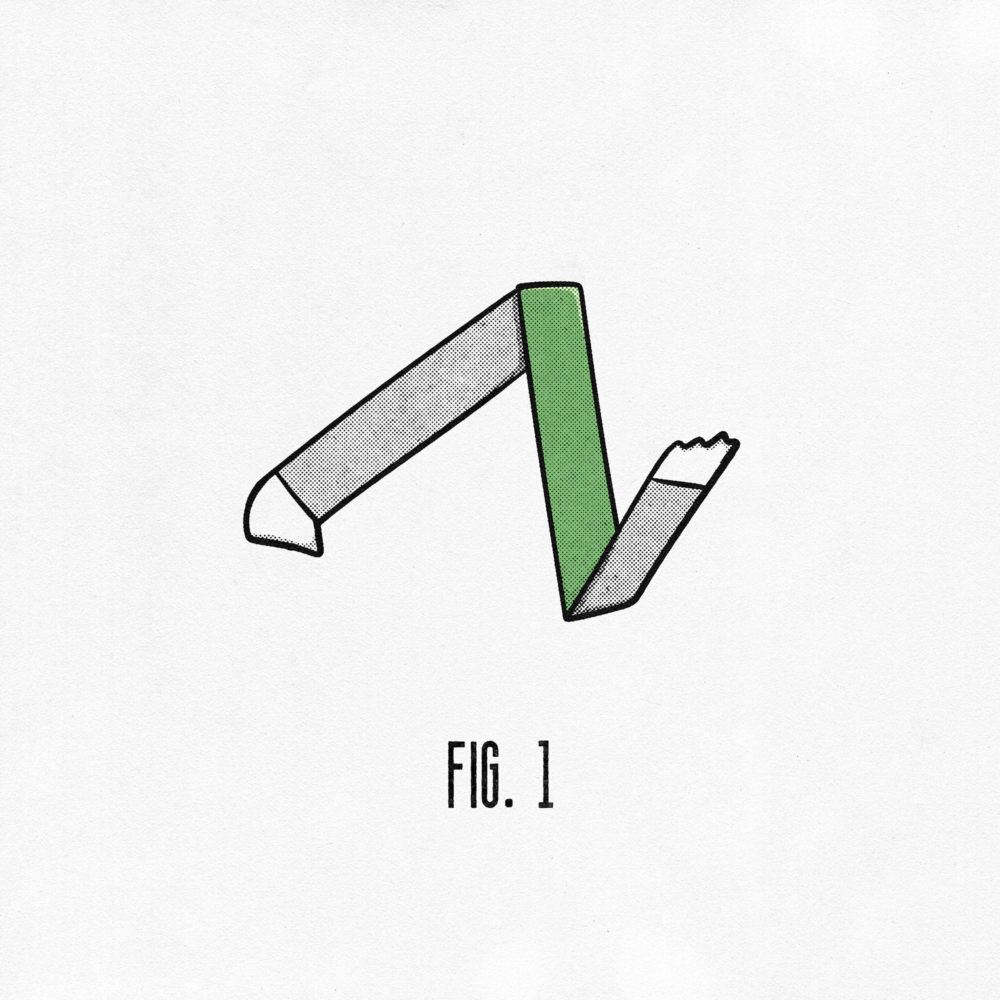 Illustration of a torn green wristband from a concert venue captioned 'fig. 1.'