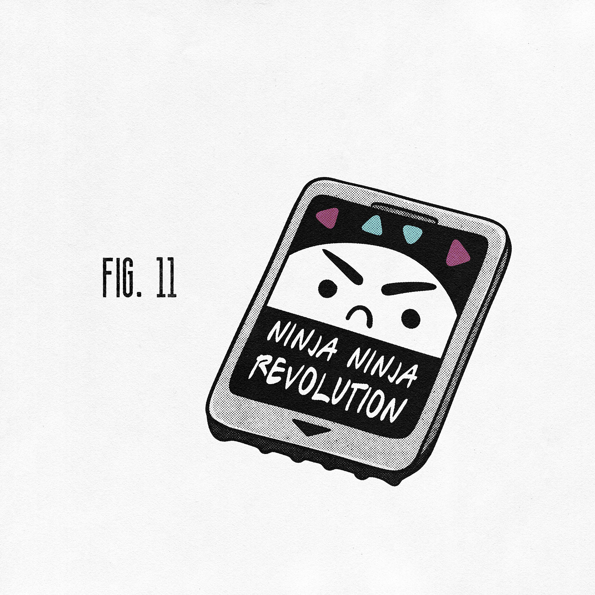 Illustration of a game cartridge for the game 'Ninja Ninja Revolution' captioned 'fig. 11.'