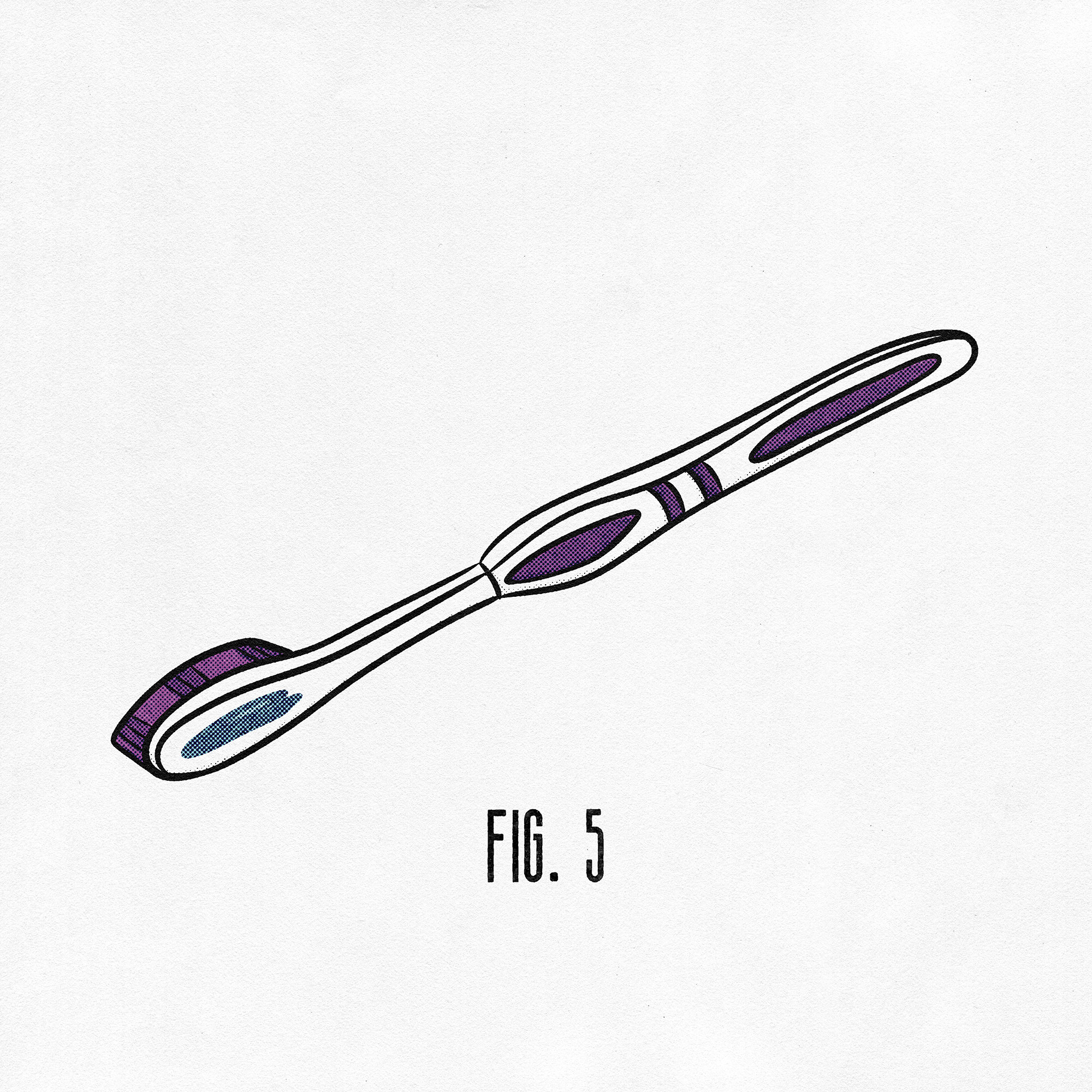 Illustration of purple toothbrush with a blue mark on the back of the head captioned 'fig. 5.'