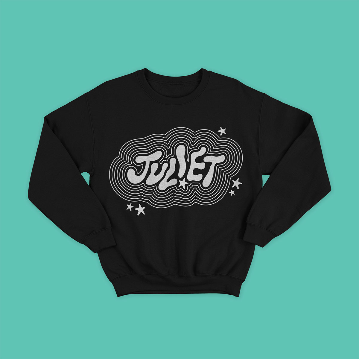 JUL!ET logo sweatshirt design mocked up.