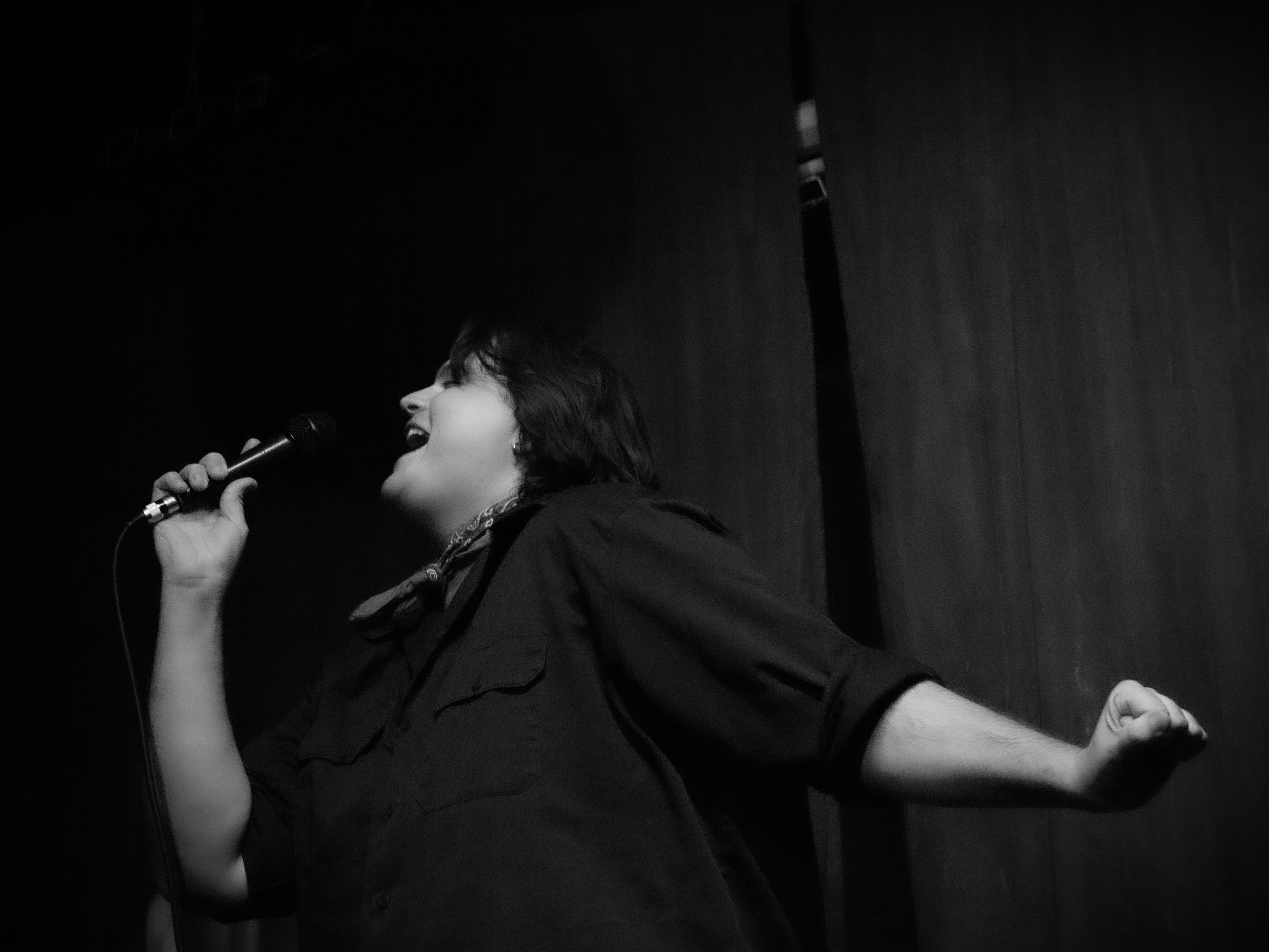 Comedian Quinn Murphy belts out a high note.