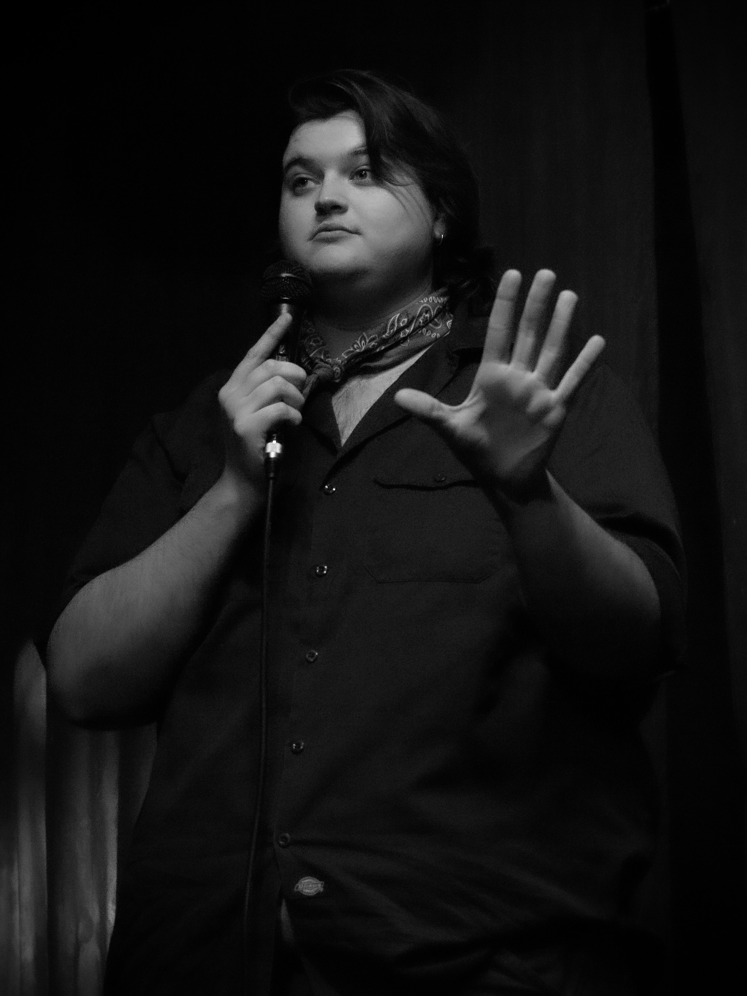 Comedian Quinn Murphy takes a quick pause in for effect.